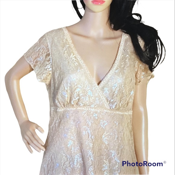 Avon Tops - Cream with Gold Lace Top